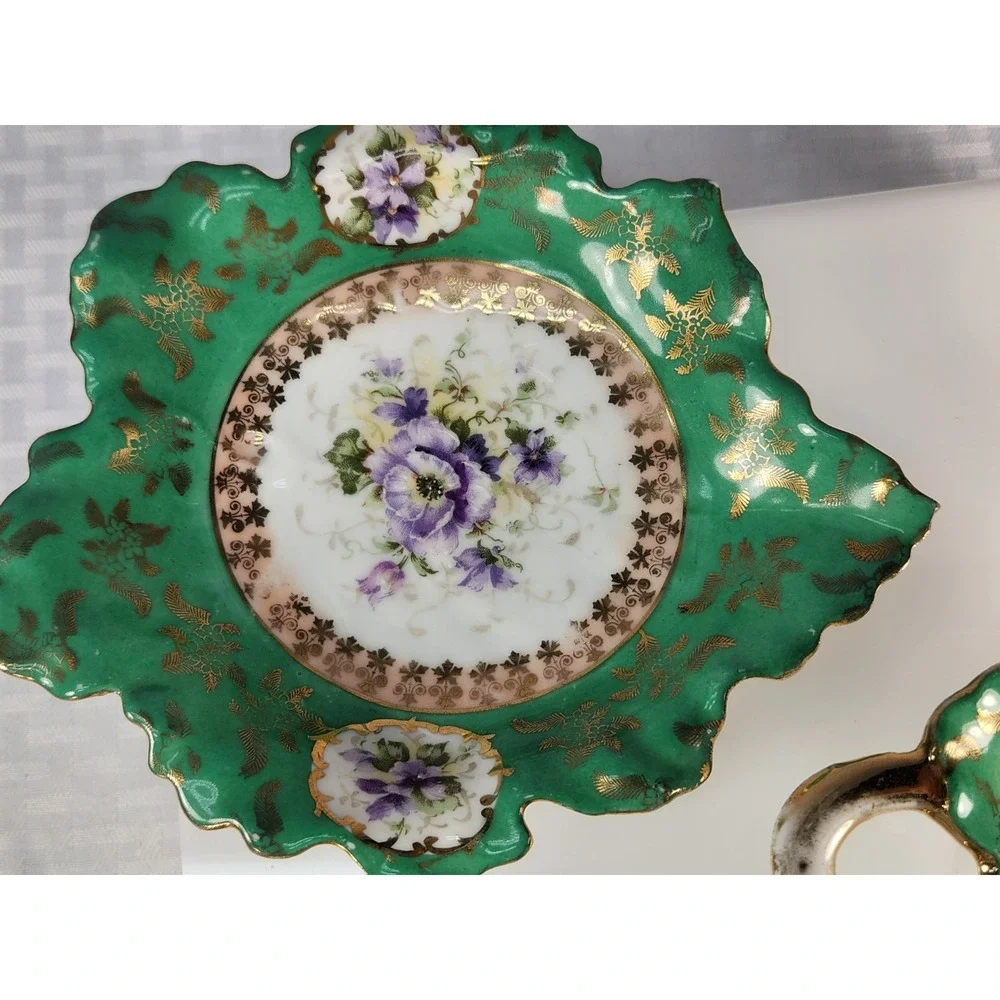 Rare 3 Piece Set 1819-1919 Victoria Carlsbad Austria Tray Bowl Ladle Brilliant